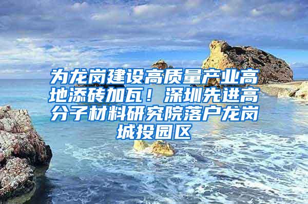 为龙岗建设高质量产业高地添砖加瓦！深圳先进高分子材料研究院落户龙岗城投园区