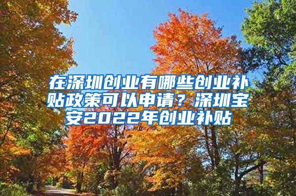 在深圳创业有哪些创业补贴政策可以申请？深圳宝安2022年创业补贴