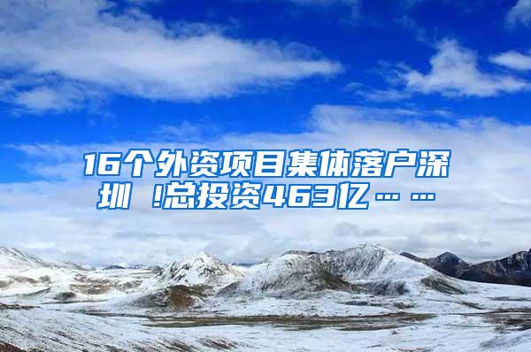 16个外资项目集体落户深圳 !总投资463亿……
