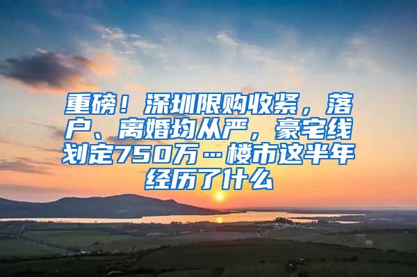 重磅！深圳限购收紧，落户、离婚均从严，豪宅线划定750万…楼市这半年经历了什么
