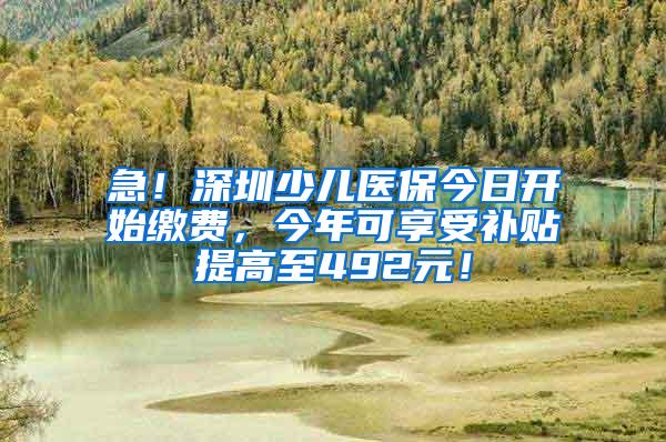 急！深圳少儿医保今日开始缴费，今年可享受补贴提高至492元！