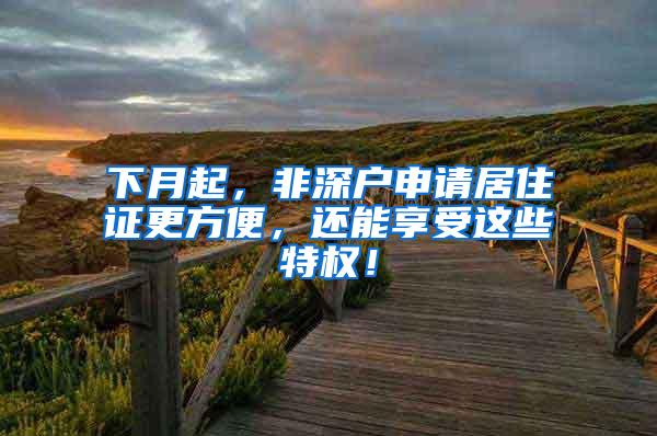 下月起，非深户申请居住证更方便，还能享受这些特权！