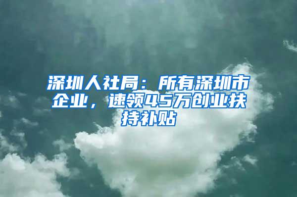 深圳人社局：所有深圳市企业，速领45万创业扶持补贴