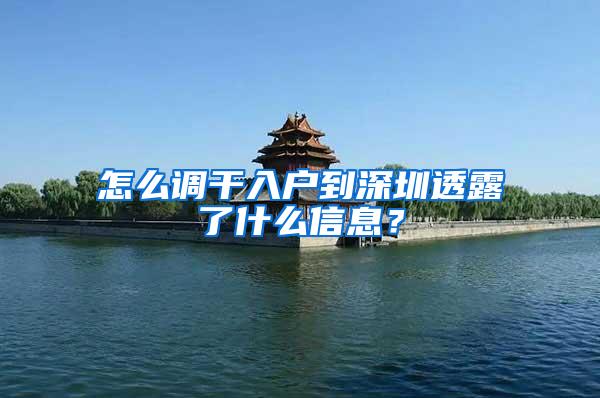 怎么调干入户到深圳透露了什么信息？