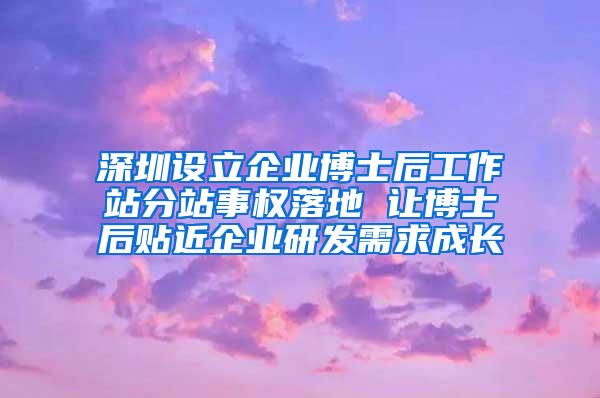 深圳设立企业博士后工作站分站事权落地 让博士后贴近企业研发需求成长