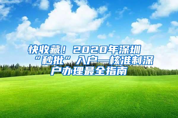 快收藏！2020年深圳“秒批”入户—核准制深户办理最全指南
