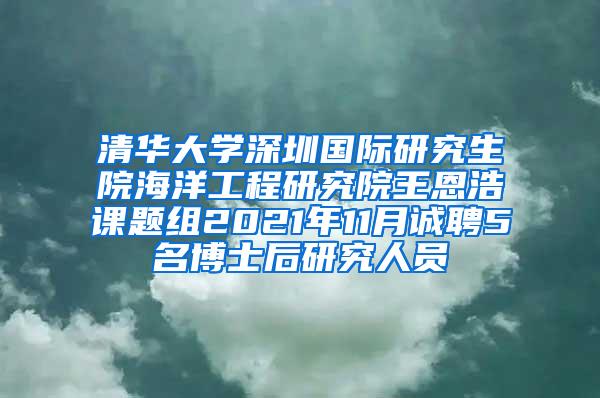 清华大学深圳国际研究生院海洋工程研究院王恩浩课题组2021年11月诚聘5名博士后研究人员