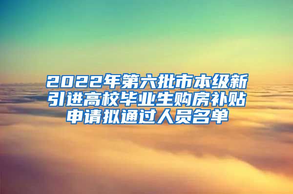 2022年第六批市本级新引进高校毕业生购房补贴申请拟通过人员名单