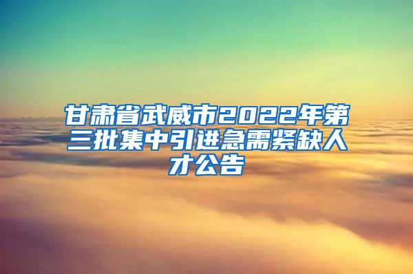 甘肃省武威市2022年第三批集中引进急需紧缺人才公告