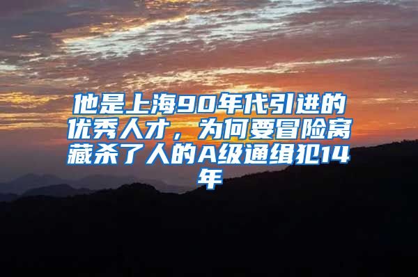 他是上海90年代引进的优秀人才，为何要冒险窝藏杀了人的A级通缉犯14年