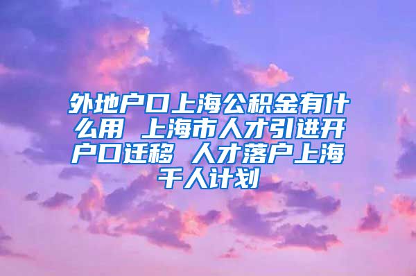 外地户口上海公积金有什么用 上海市人才引进开户口迁移 人才落户上海千人计划