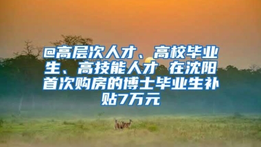 @高层次人才、高校毕业生、高技能人才 在沈阳首次购房的博士毕业生补贴7万元