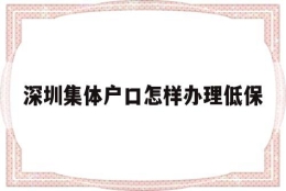 深圳集体户口怎样办理低保(深圳低保申请条件和申请程序)