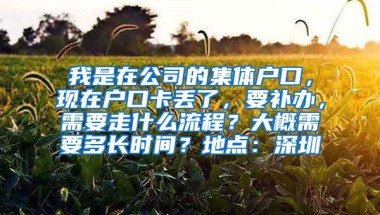 我是在公司的集体户口，现在户口卡丢了，要补办，需要走什么流程？大概需要多长时间？地点：深圳