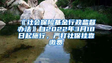 《社会保险基金行政监督办法》自2022年3月18日起施行，严打社保挂靠缴费