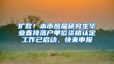 扩散！本市应届研究生毕业直接落户单位资格认定工作已启动，快来申报