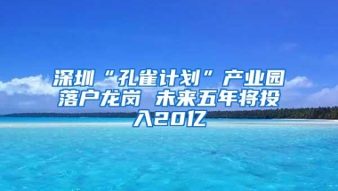 深圳“孔雀计划”产业园落户龙岗 未来五年将投入20亿