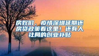 房奴们，疫情深圳延期还房贷政策看这里！还有人社局的创业补贴