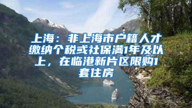 上海：非上海市户籍人才缴纳个税或社保满1年及以上，在临港新片区限购1套住房