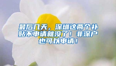 最后几天，深圳这两个补贴不申请就没了！非深户也可以申请！