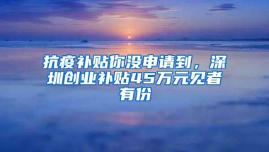 抗疫补贴你没申请到，深圳创业补贴45万元见者有份
