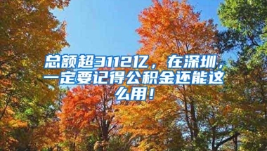 总额超3112亿，在深圳，一定要记得公积金还能这么用！