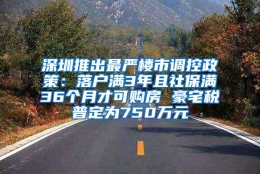 深圳推出最严楼市调控政策：落户满3年且社保满36个月才可购房 豪宅税普定为750万元