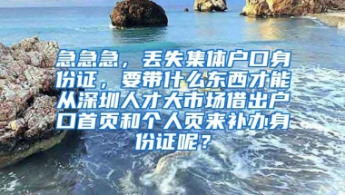 急急急，丢失集体户口身份证，要带什么东西才能从深圳人才大市场借出户口首页和个人页来补办身份证呢？