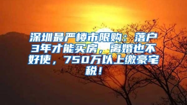 深圳最严楼市限购：落户3年才能买房，离婚也不好使，750万以上缴豪宅税！
