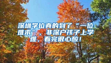 深圳学位真的到了“一位难求”，非深户孩子上学难，看完很心酸！