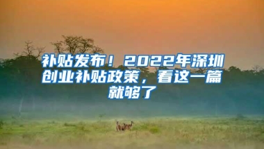 补贴发布！2022年深圳创业补贴政策，看这一篇就够了