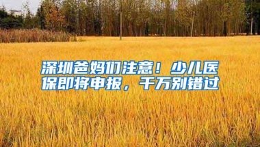 深圳爸妈们注意！少儿医保即将申报，千万别错过