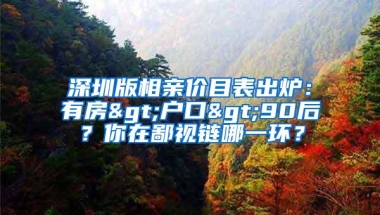 深圳版相亲价目表出炉：有房>户口>90后？你在鄙视链哪一环？
