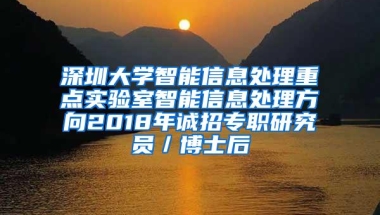 深圳大学智能信息处理重点实验室智能信息处理方向2018年诚招专职研究员／博士后