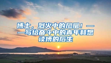 博士，烈火中的凤凰！――写给奋斗中的青年和想读博的后生