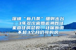 深圳“新八条”细则出台：3年多次离婚追溯既往家庭住房总数，社保断缴不超3个月仍可购房
