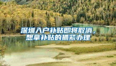 深圳入户补贴即将取消，想拿补贴的抓紧办理
