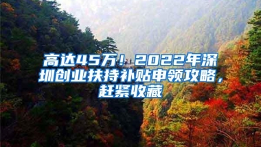 高达45万！2022年深圳创业扶持补贴申领攻略，赶紧收藏