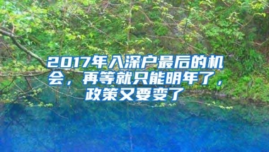 2017年入深户最后的机会，再等就只能明年了，政策又要变了