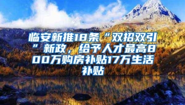 临安新推18条“双招双引”新政，给予人才最高800万购房补贴17万生活补贴