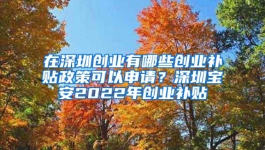 在深圳创业有哪些创业补贴政策可以申请？深圳宝安2022年创业补贴