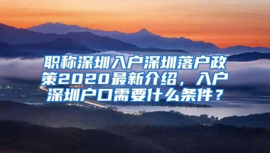 职称深圳入户深圳落户政策2020最新介绍，入户深圳户口需要什么条件？