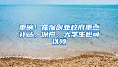 重磅！在深创业政府重点补贴，深户、大学生也可以领