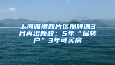 上海临港新片区揭牌满3月再出新政：5年“居转户”3年可买房