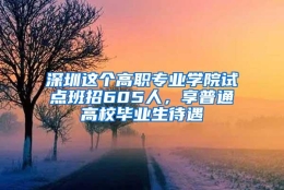 深圳这个高职专业学院试点班招605人，享普通高校毕业生待遇