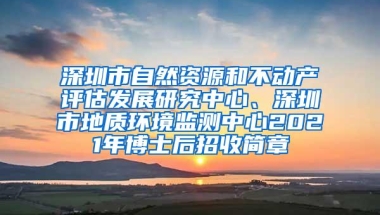 深圳市自然资源和不动产评估发展研究中心、深圳市地质环境监测中心2021年博士后招收简章