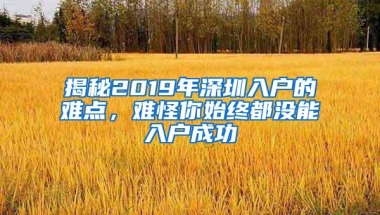 揭秘2019年深圳入户的难点，难怪你始终都没能入户成功