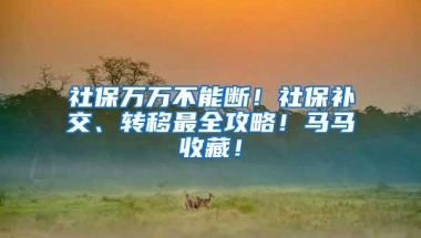 社保万万不能断！社保补交、转移最全攻略！马马收藏！