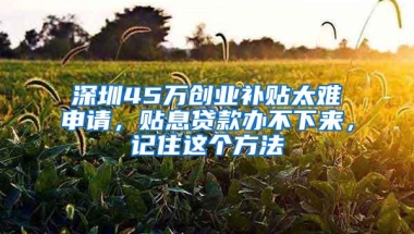 深圳45万创业补贴太难申请，贴息贷款办不下来，记住这个方法
